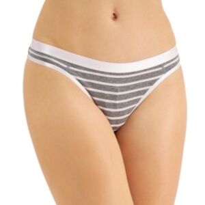 Jenni Women's Lilac Purple Satin Trim Gray Stripe Thong Panty Underwear, Size S